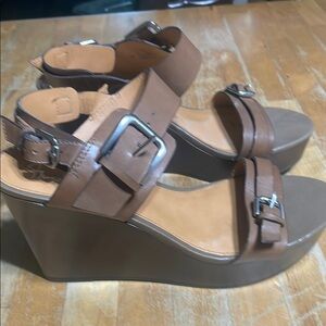 Franco Sarto Brown Leather Wedge Sandals